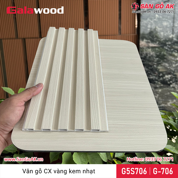 Tấm ốp than tre vân gỗ chống xước vàng kem nhạt Galawood G-706