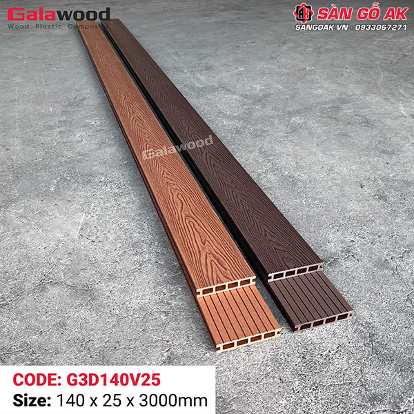 Sàn gỗ nhựa ngoài trời Galawood lỗ vuông G3D140V25 Coffee 3D
