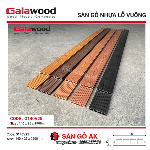 Sàn gỗ nhựa ngoài trời Galawood lỗ vuông G140V25 Yellow