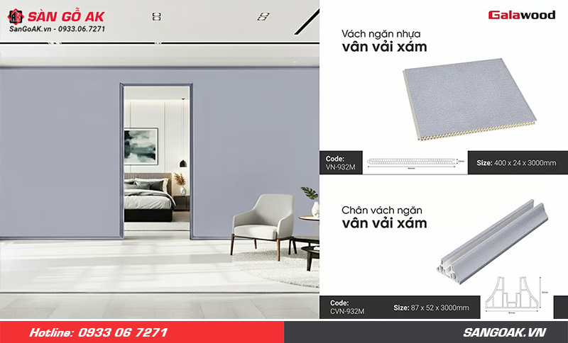 Bộ vách ngăn nhựa Galawood 932M vân vải xám