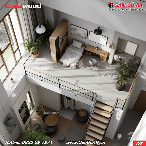 Sàn nhựa chịu lực vân gỗ xám Galawood S601