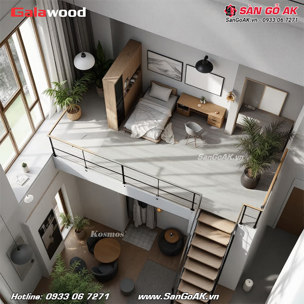 Sàn nhựa chịu lực gác lửng Galawood SCL611 vân gỗ xám nhạt