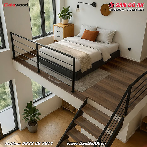 Sàn nhựa chịu lực gác lửng Galawood SK607 vân gỗ nâu vàng