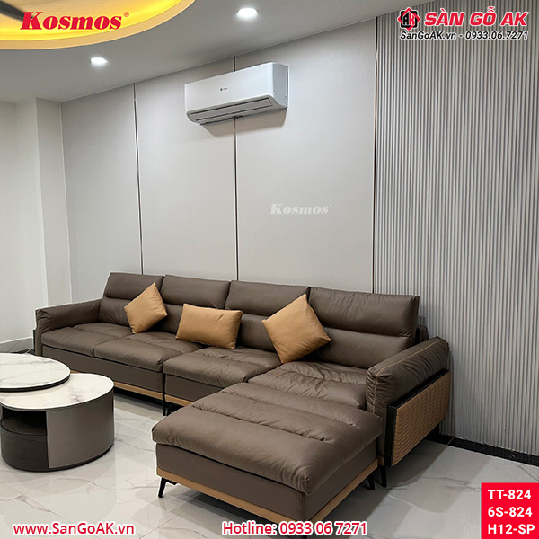 Tấm ốp than tre Kosmos vân vải trắng ghi TT-824