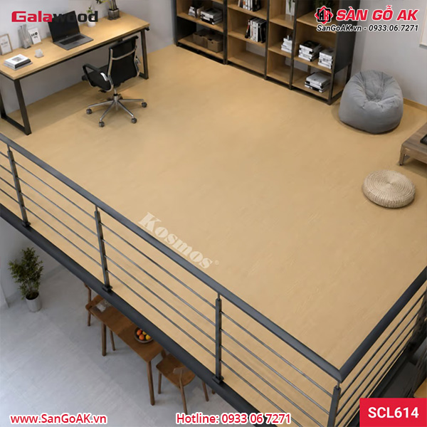 Sàn nhựa chịu lực gác lửng Galawood SCL614 vân gỗ vàng sồi