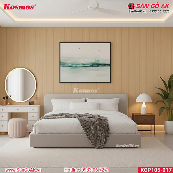 Tấm ốp Nano bản nhỏ Kosmos KOP105-017 vân gỗ sồi vàng đậm