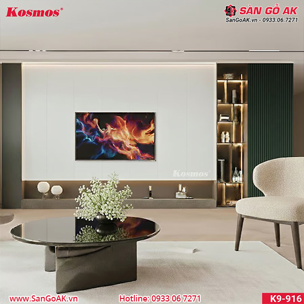 Tấm ốp Nano chân kép 9mm Kosmos K9-916 trắng vân giấy