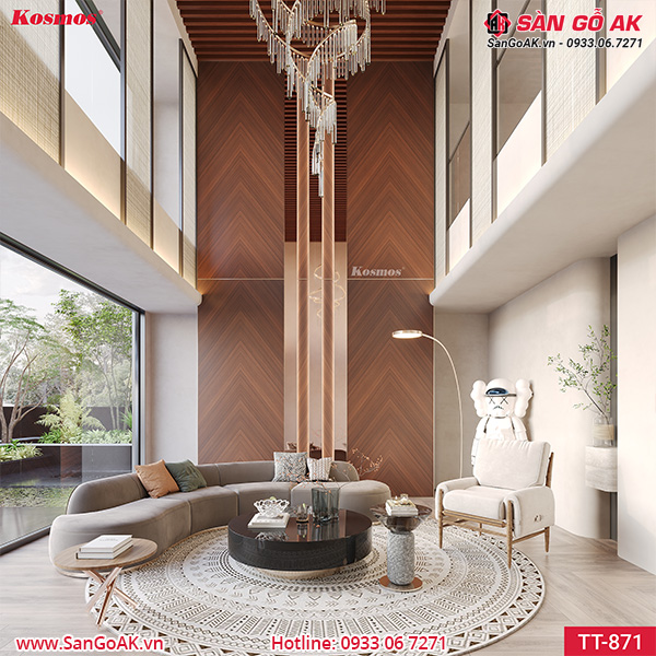 Tấm ốp than tre Kosmos vân gỗ xương cá nâu walnut TT-871