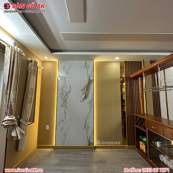 Tấm ốp than tre Kosmos vân đá PET vân mây ánh vàng TT-838