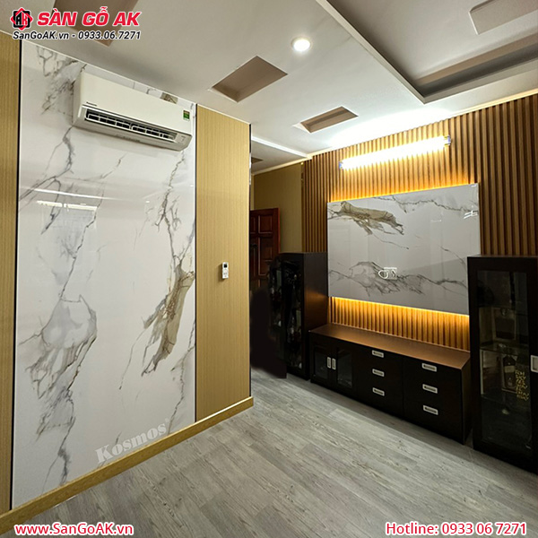 Tấm ốp than tre Kosmos vân đá PET vân mây ánh vàng TT-838