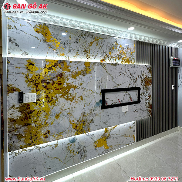 Tấm ốp than tre Pandora vân đá dát vàng PET Kosmos TT-839