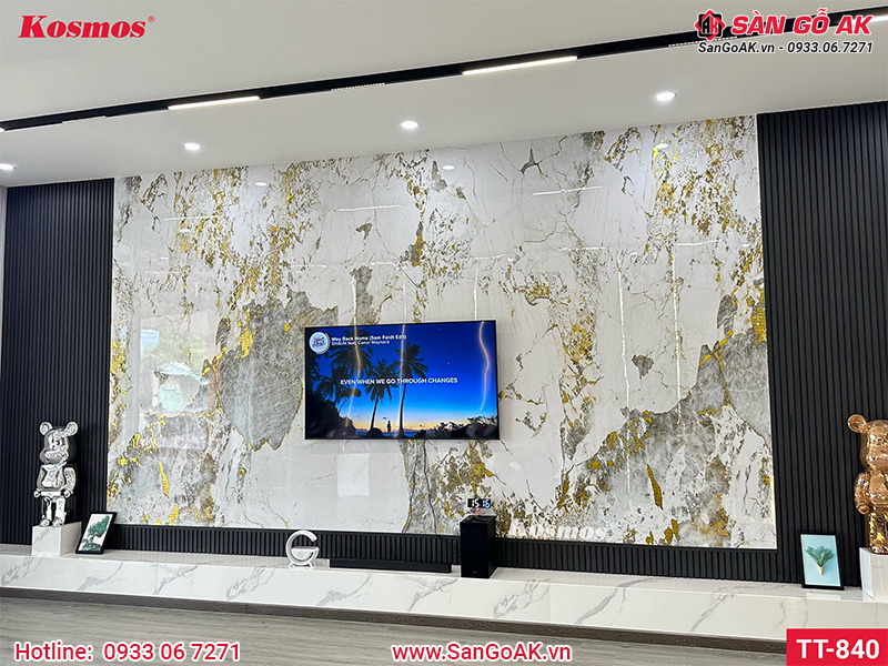 Tấm ốp than tre Pandora vân đá dát vàng PET Kosmos TT-840
