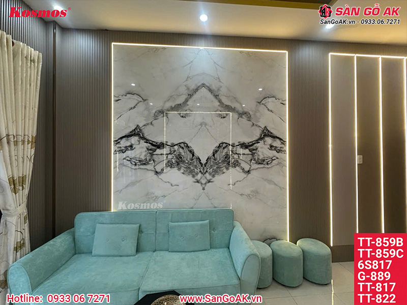 Tấm ốp than tre Pandora vân đá PET vân mây đối xứng Kosmos TT-859
