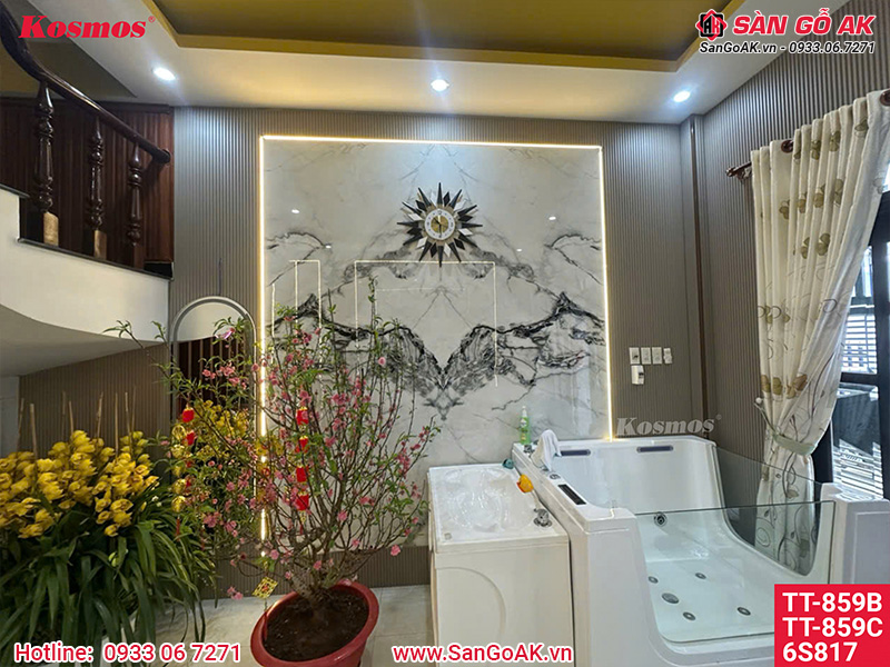 Tấm ốp than tre Pandora vân đá PET vân mây đối xứng Kosmos TT-859