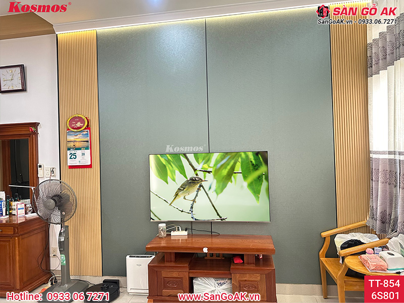 Tấm ốp than tre Kosmos vân vải canvas xanh Nauy lục giác TT-854