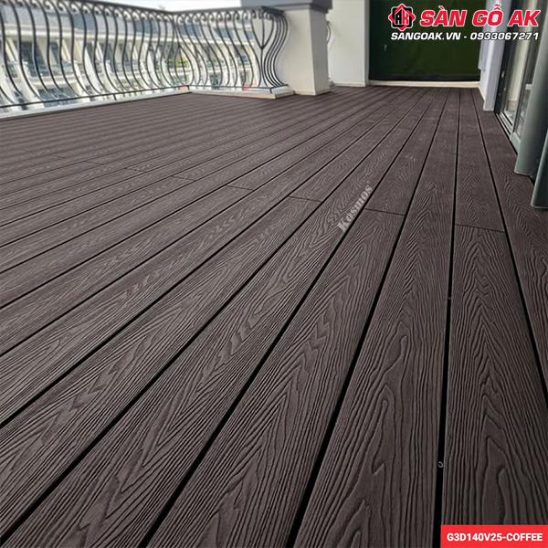 Sàn gỗ nhựa ngoài trời Galawood lỗ vuông G3D140V25 Coffee 3D