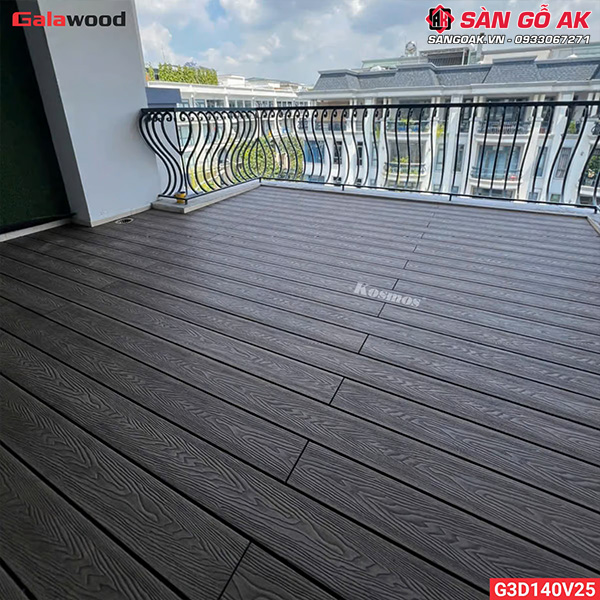 Sàn gỗ nhựa ngoài trời Galawood lỗ vuông G3D140V25 Coffee 3D