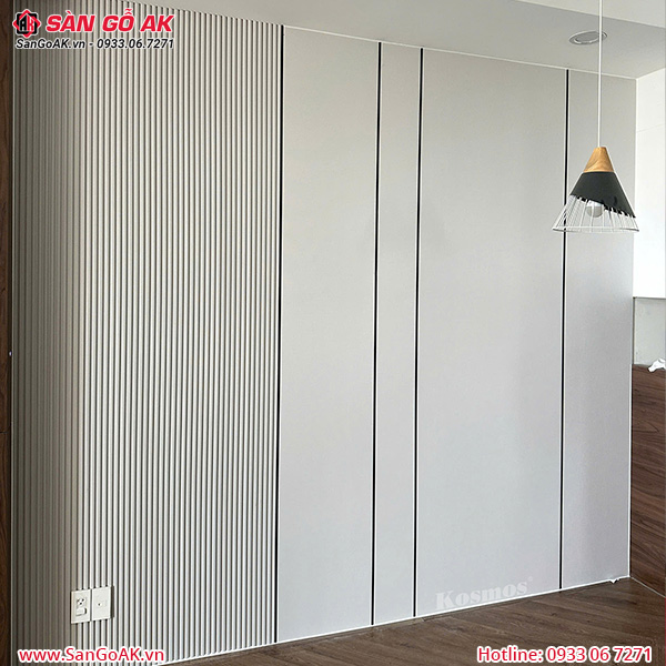 Tấm ốp than tre Kosmos vân vải trắng ghi TT-824