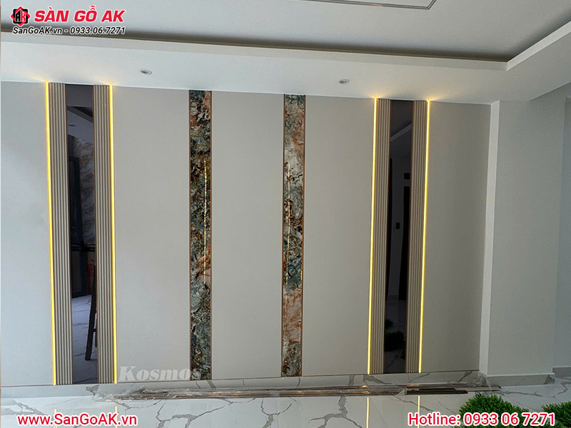 Tấm ốp than tre Kosmos vân vải chống xước xám ánh kim TT-841CX