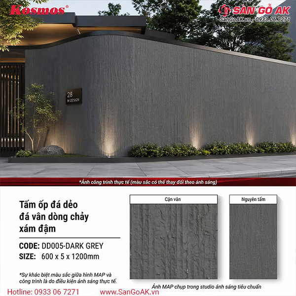 Tấm ốp đá dẻo Kosmos DD005-DARK GREY đá vân dòng chảy xám đậm