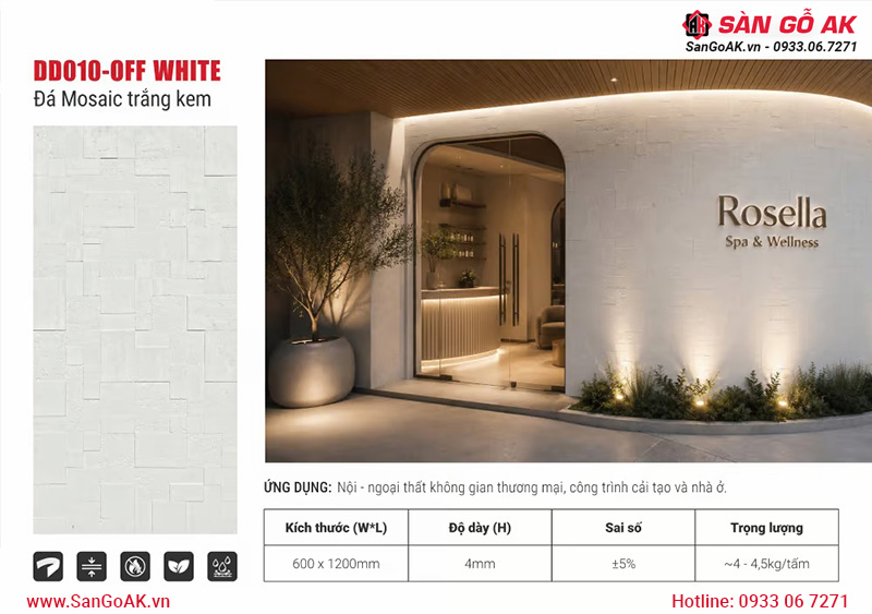 Tấm ốp đá dẻo Kosmos DD010-OFF WHITE vân đá Mosaic trắng kem