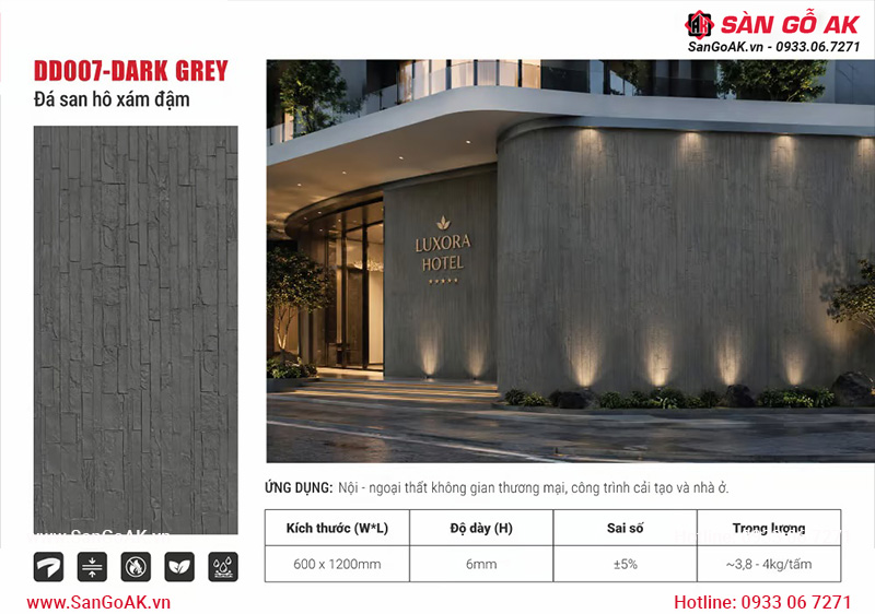 Tấm ốp đá dẻo Kosmos DD007-DARK GREY vân đá san hô xám đậm