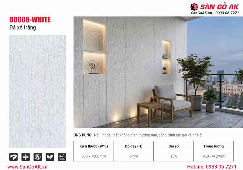 Tấm ốp đá dẻo Kosmos DD008-WHITE vân đá xẻ trắng