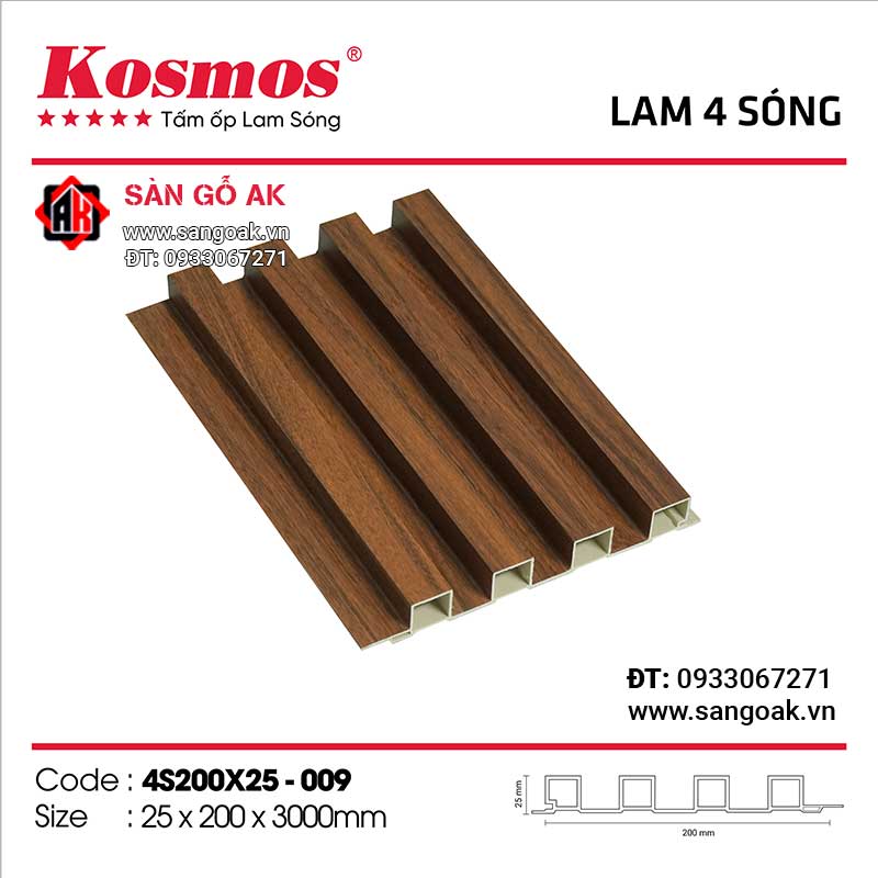 Tấm ốp lam 4 sóng cao PVC Kosmos 4S200X25-009