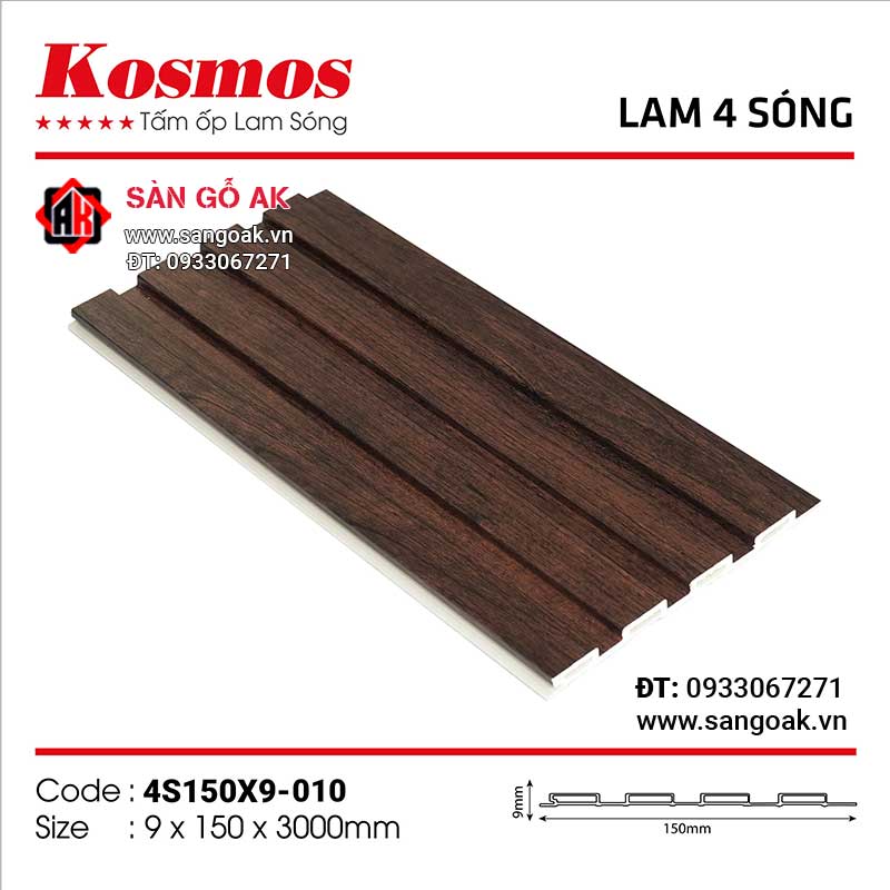 Tấm ốp lam 4 sóng thấp PVC Kosmos 4S150X9-010