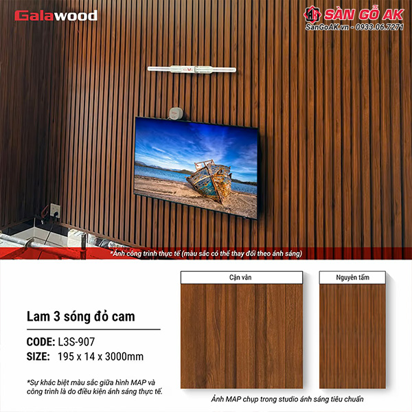 Lam 3 sóng Galawood L3S-907 vân gỗ đỏ cam