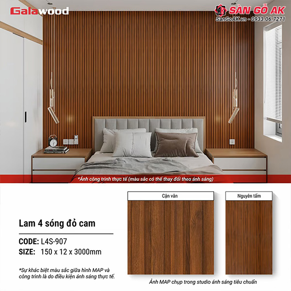 Lam 4 sóng Galawood L4S-907 vân gỗ đỏ cam