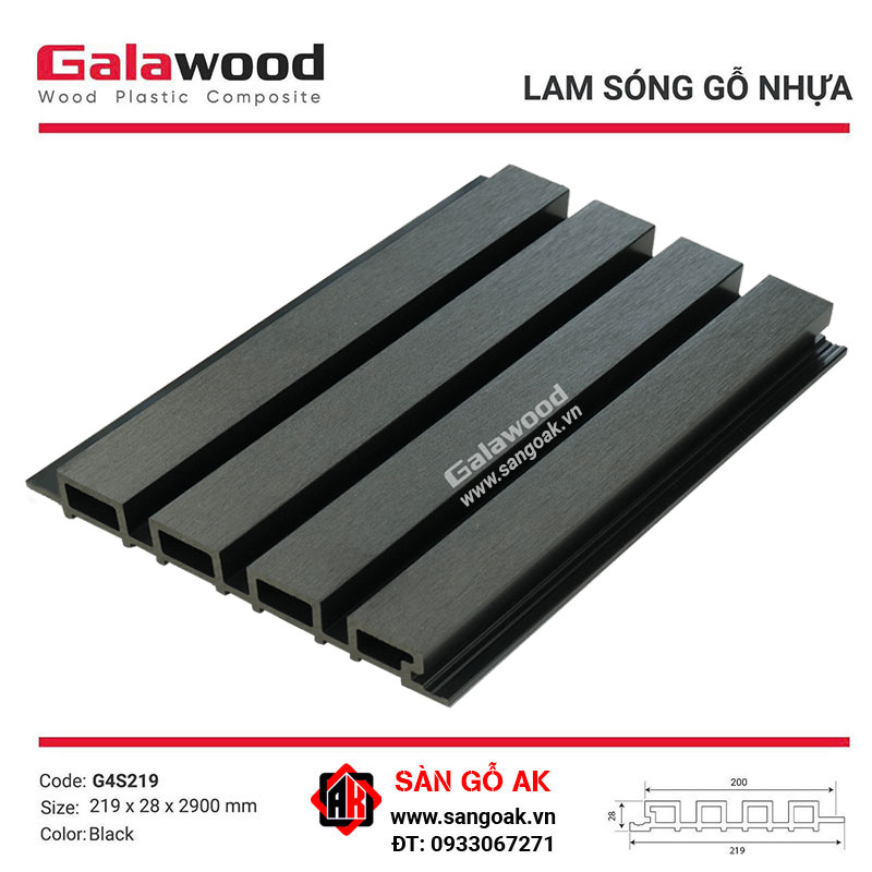 Lam sóng gỗ nhựa ngoài trời Galawood G4S219 Black