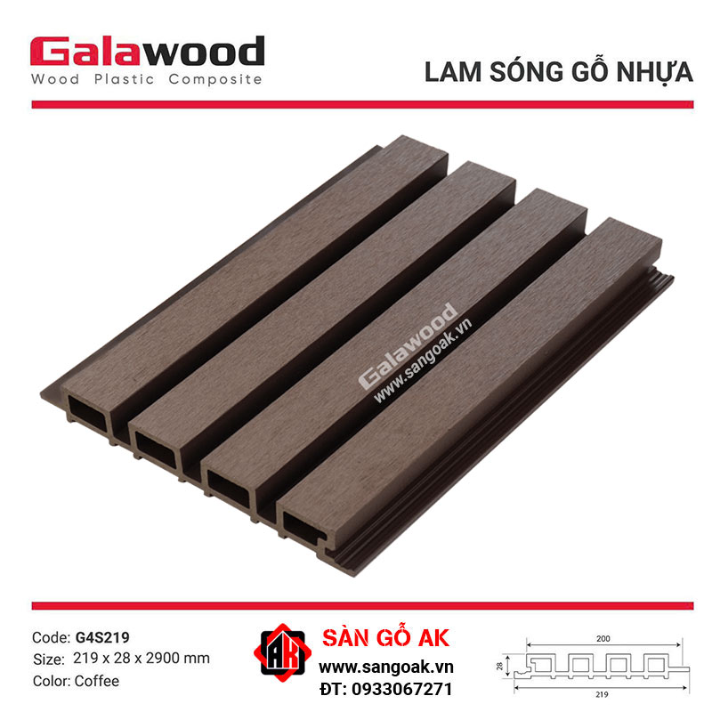 Lam sóng gỗ nhựa ngoài trời Galawood G4S219 Coffee
