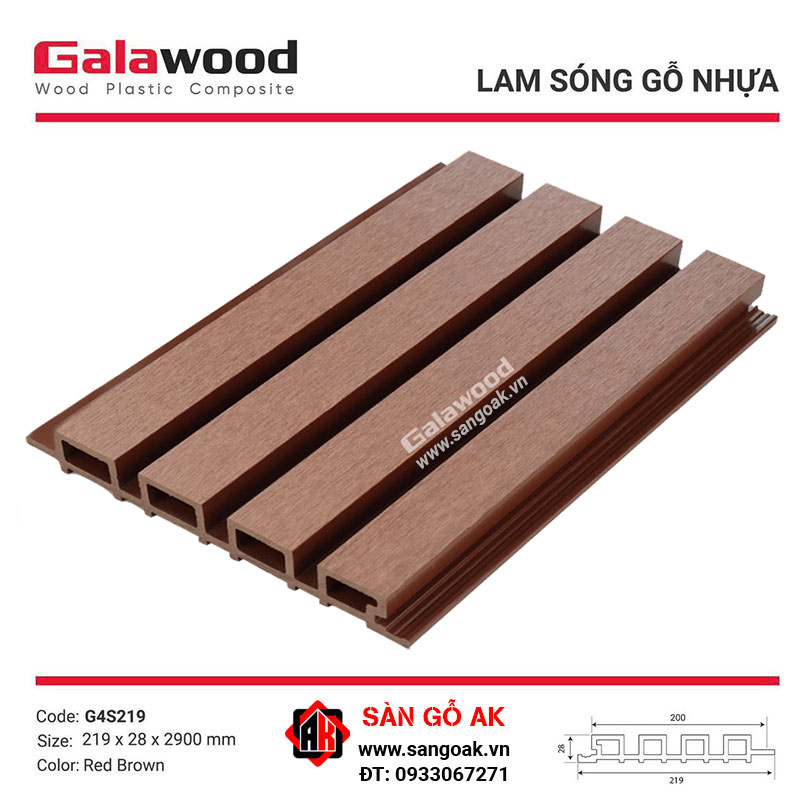 Lam sóng gỗ nhựa ngoài trời Galawood G4S219 Red Brown