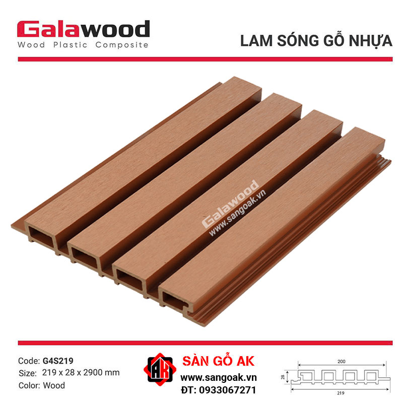 Lam sóng gỗ nhựa ngoài trời Galawood G4S219 Wood