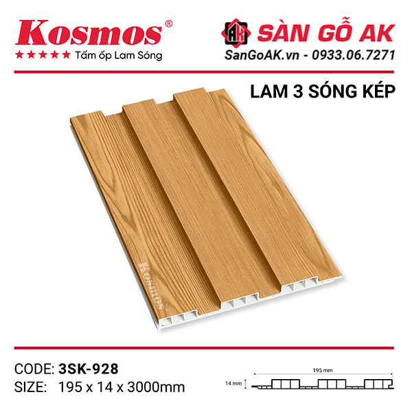 Lam 3 sóng thấp Kosmos 3SK-928 vân gỗ vàng đậm