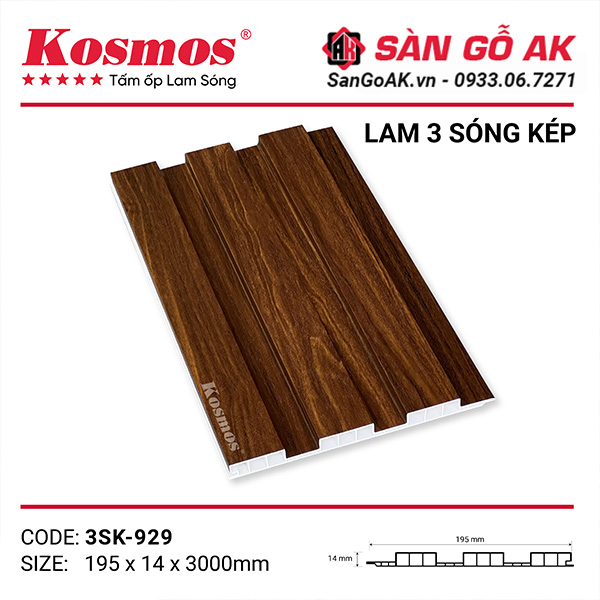 Lam 3 sóng thấp Kosmos 3SK-929 vân gỗ nâu