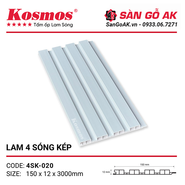 Tấm ốp lam 4 sóng thấp Kosmos 4SK-020 màu trắng trơn