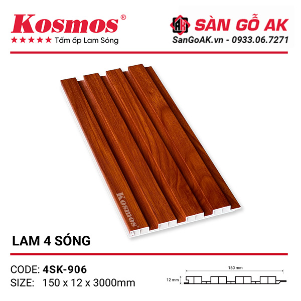 Tấm ốp lam 4 sóng thấp Kosmos 4SK-906 vân gỗ đỏ cam