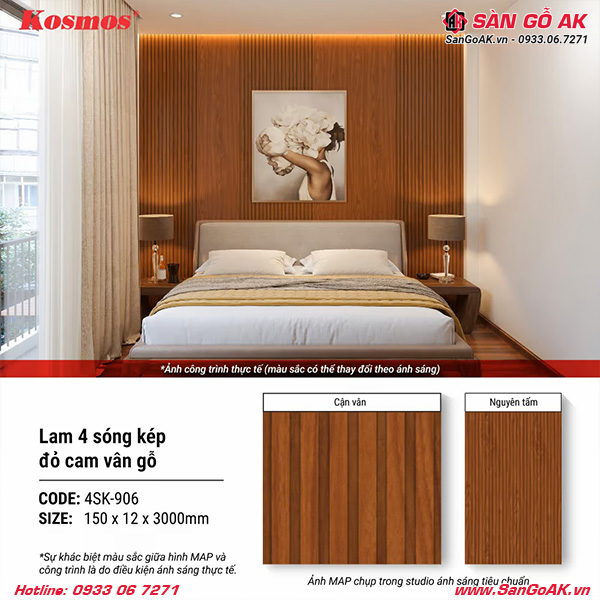 Tấm ốp lam 4 sóng thấp Kosmos 4SK-906 vân gỗ đỏ cam