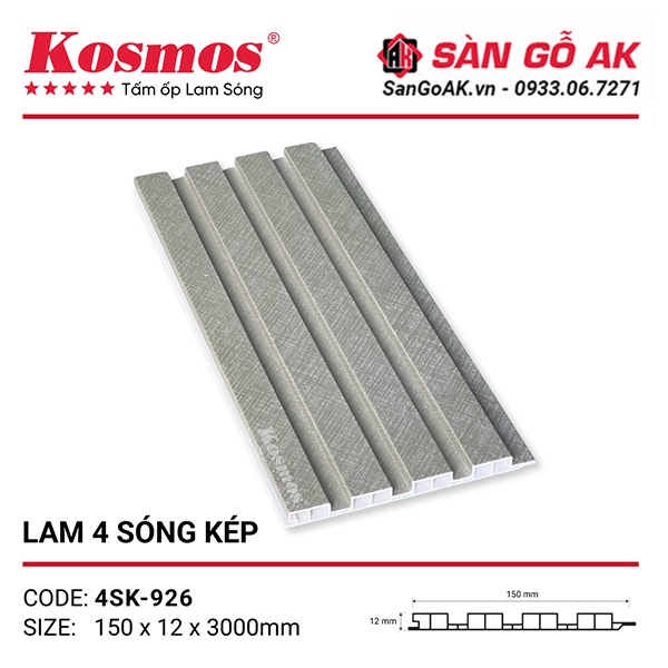 Tấm ốp lam 4 sóng thấp Kosmos 4SK-926 vân kim loại xám bạc xước