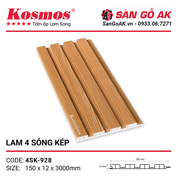 Tấm ốp lam 4 sóng thấp Kosmos 4SK-928 vân gỗ vàng đậm