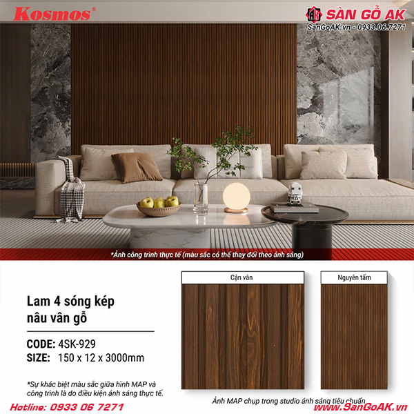 Tấm ốp lam 4 sóng thấp Kosmos 4SK-929 vân gỗ nâu