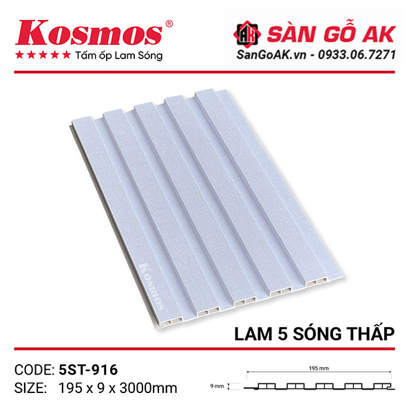 Tấm ốp lam 5 sóng thấp Kosmos 5ST-916 trắng vân giấy