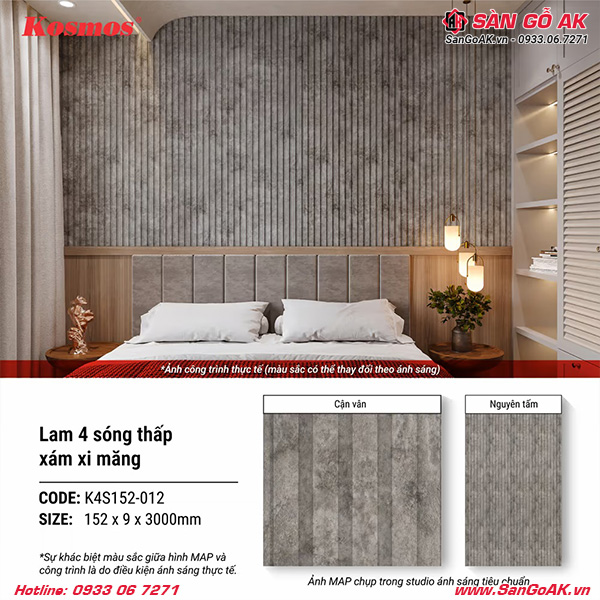 Tấm ốp lam 4 sóng thấp Kosmos K4S152-012 xám xi măng