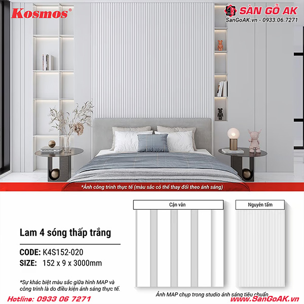 Tấm ốp lam 4 sóng thấp Kosmos K4S152-020 màu trắng đơn sắc