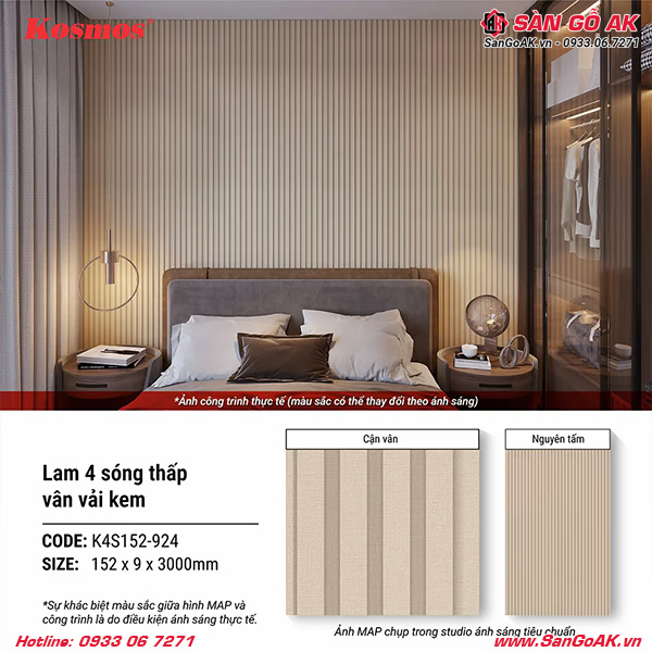 Tấm ốp lam 4 sóng thấp Kosmos K4S152-924 vân vải kem