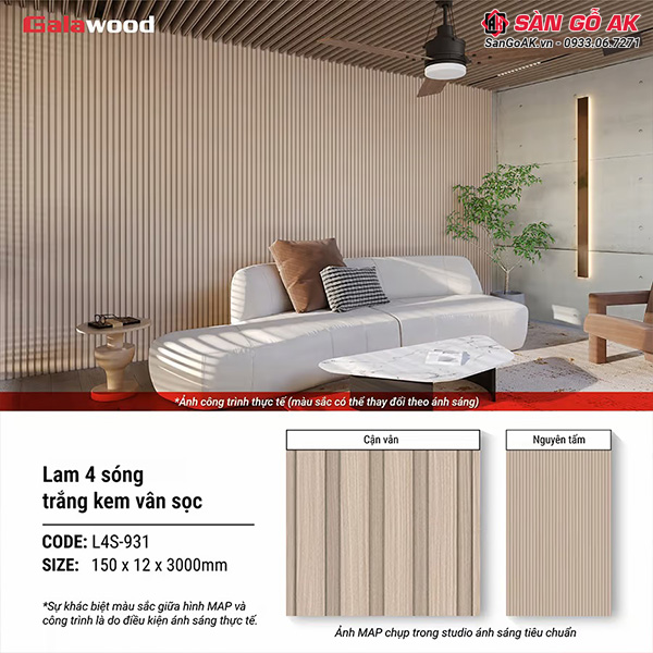 Lam 4 sóng Galawood L4S-931 vân sọc trắng kem