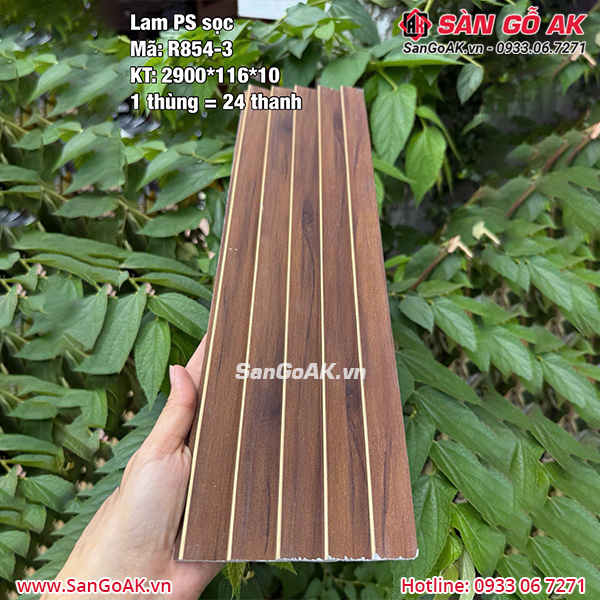 Tấm ốp lam sóng PS sọc R854-3 vân gỗ nâu