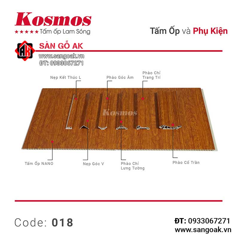 Tấm ốp Nano 9mm PVC Kosmos NANO9-018